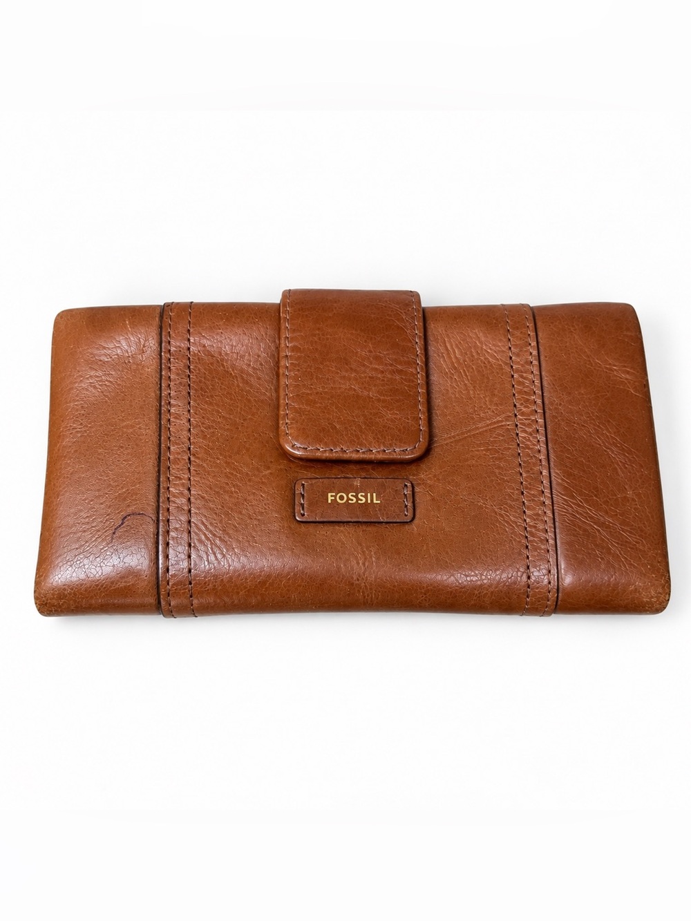 Fossil Ellis Brown Leather Trifold Organizer Wallet